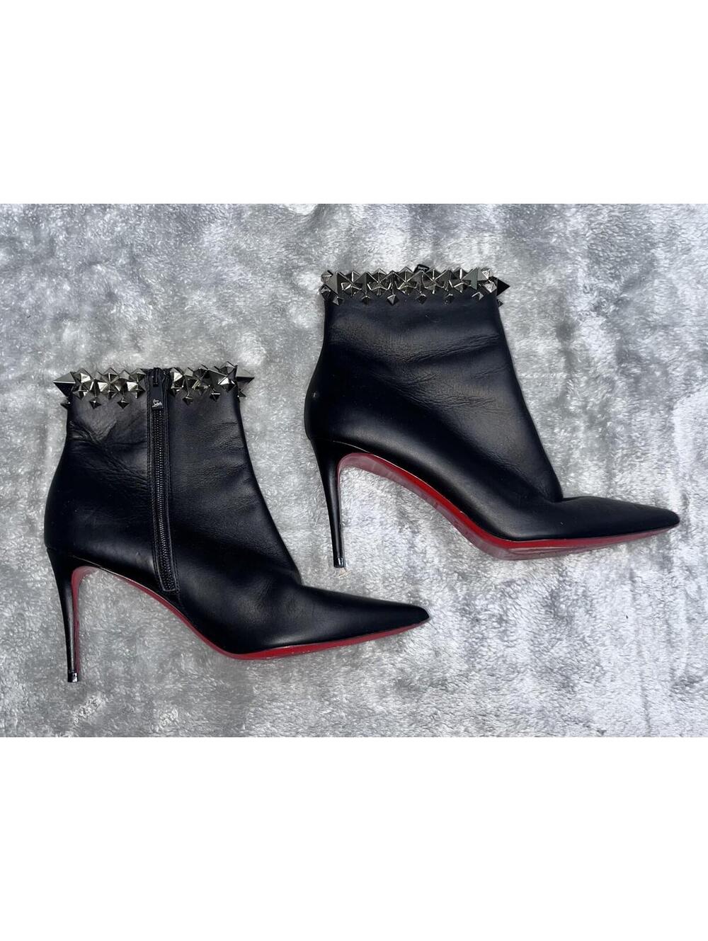 Christian Louboutin Belle 100 Ankle Boots Calf Leather Black Red-Sole Size 36.5 - Picture 4 of 10